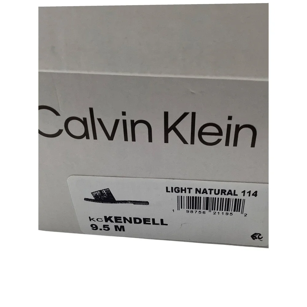 Calvin Klein Kendell Women Slide Sandals Light Natural Black Striped Flat 9.5 M